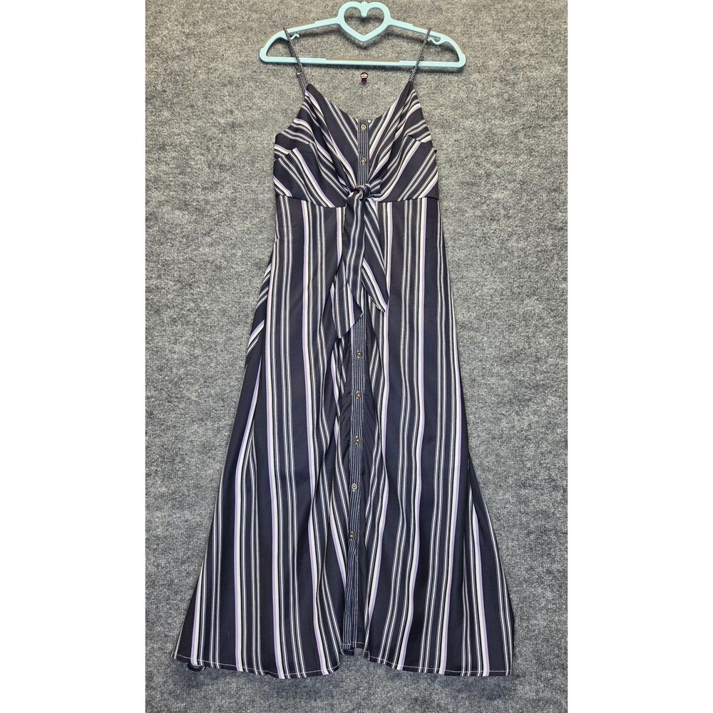 Alexandra's Closet Dress Womens Small Blue Striped Button Front Tie Maxi Summer